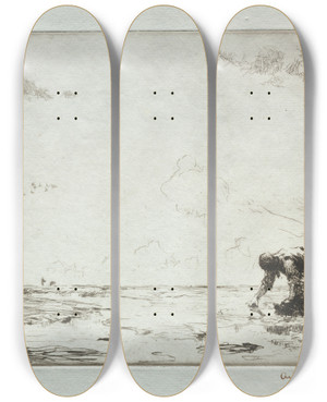 Triptych art skateboard deck of Arthur John Trevor Briscoe The Winkle Picker by Arthur John Trevor Briscoe (1873-1943)