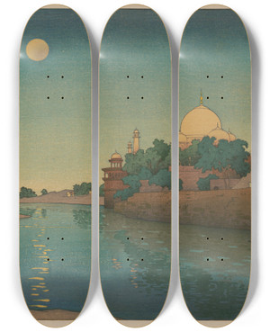 Triptych art skateboard deck of Charles William Bartlett Tajmahal Twilight by Charles William Bartlett (1860-1940)
