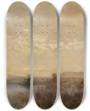 Triptych art skateboard deck of Josef Wenglein Im Ampermoos by Josef Wenglein (1845-1919)