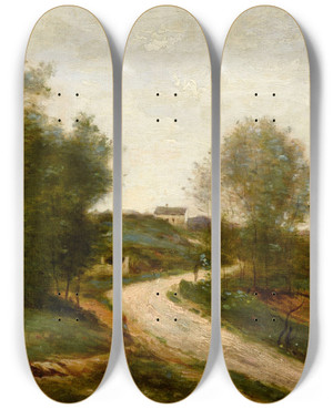 Triptych art skateboard deck of Jeanbaptistecamille Corot Gouvieux Prs De Chantilly by Jean-Baptiste-Camille Corot (1796-1875)