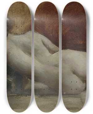 Triptych art skateboard deck of Allan Douglas Davidson Reclining Nude by Allan Douglas Davidson (1873-1932)