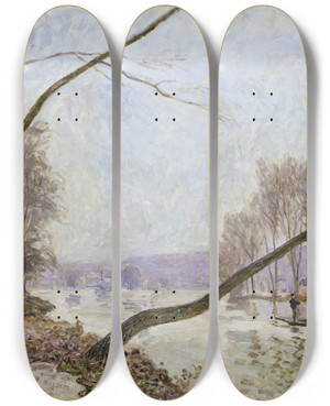 Triptych art skateboard deck of Alfred Sisley Bank Of The Seine In Autumn by Alfred Sisley (1840-1899)