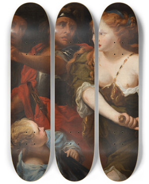 Triptych art skateboard deck of Pietro Dandini Semiramis Called To Arms by Pietro Dandini (1646-1712)