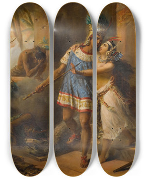 Triptych art skateboard deck of Alexandre Marie Colin Telasco Defends Hisfiance by Alexandre Marie Colin (1798-1875)