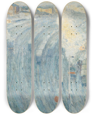 Triptych art skateboard deck of Henri Ottmann Gare Du Luxembourg Dans La Brume Du Matin by Henri Ottmann (1877-1927)