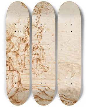 Triptych art skateboard deck of Giovanni Battista Naldini Jacobs Dream by Giovanni Battista Naldini (1535-1591)