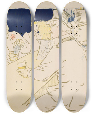 Triptych art skateboard deck of Henri De Toulouselautrec The Irish And American Bar Rue Royale by Henri de Toulouse-Lautrec (1864-1901)
