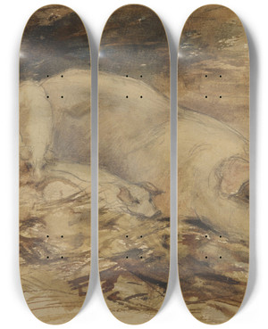 Triptych art skateboard deck of Frans Smissaert Zeug Met Biggen by Frans Smissaert (1862-1944)