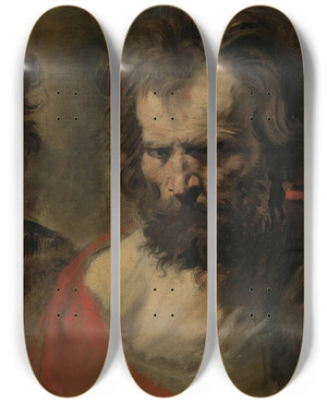 Triptych art skateboard deck of Anthony Van Dyck Two Studies Of A Bearded Man by Anthony Van Dyck (1599-1641)