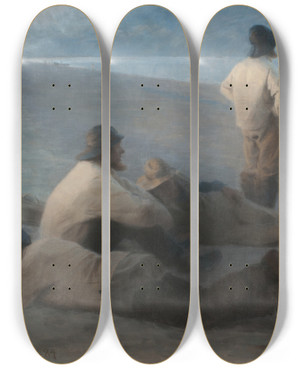 Triptych art skateboard deck of Peder Severin Kryer Summer Evening On The Beach At Skagen by Peder Severin Kroyer (1851-1909)