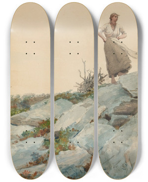 Triptych art skateboard deck of Winslow Homer The Faggot Gatherer by Winslow Homer (1836-1910)