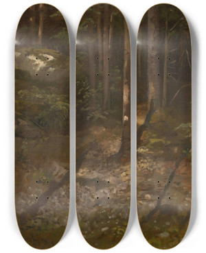 Triptych art skateboard deck of Adolph Tidemand Forest Study by Adolph Tidemand (1814-1876)