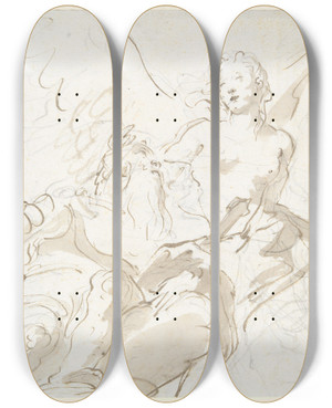 Triptych art skateboard deck of Giovanni Battista Tiepolo Apotheosis Of An Aged Warrior For A Ceiling In The Ca Rezzonicovenice by Giovanni Battista Tiepolo (1696-1770)