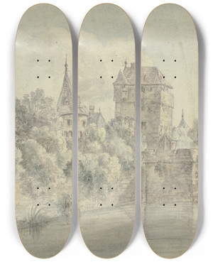 Triptych art skateboard deck of Johann Caspar Zehender Partie Am Schneidwall In Frankfurt Am Main by Johann Caspar Zehender (1742-1805)