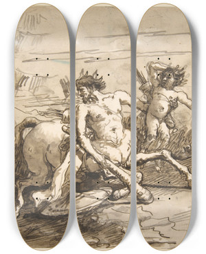 Triptych art skateboard deck of Giovanni Domenico Tiepolo Centaur With A Club And Two Satyrs by Giovanni Domenico Tiepolo (1727-1804)