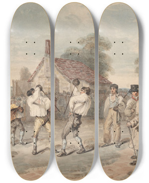 Triptych art skateboard deck of Charles Turner Backswords by Charles Turner (1773-1857)