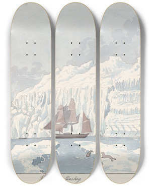 Triptych art skateboard deck of Charles Hamilton Smith Iceberg In Baffins Bay by Charles Hamilton Smith (1776-1859)