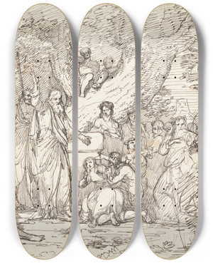 Triptych art skateboard deck of John Hamilton Mortimer Saint Paul Preaching To The Britons by John Hamilton Mortimer (1740-1779)