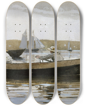 Triptych art skateboard deck of Winslow Homer Boys In A Dory_1 by Winslow Homer (1836-1910)