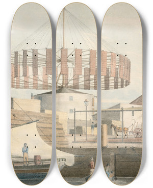 Triptych art skateboard deck of John William Hill Circular Mill King Street New York by John William Hill (1812-1879)