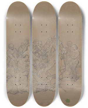 Triptych art skateboard deck of Nicaise De Keyser Saint Elizabeth Of Hungary by Nicaise De Keyser (1813-1887)