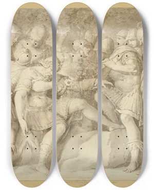 Triptych art skateboard deck of Adam Friedrich Oeser The Death Of Scipio by Adam Friedrich Oeser (1717-1799)