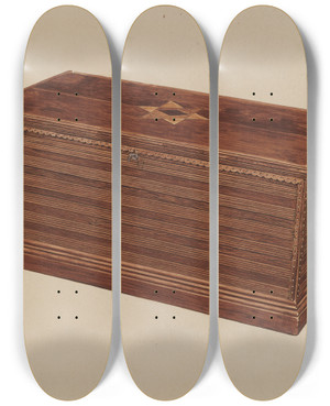 Triptych art skateboard deck of Georgine E Mason Chest by Georgine E Mason