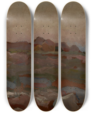 Triptych art skateboard deck of Jan Stanislawski Moon Over The Rocks by Jan Stanislawski (1860-1907)