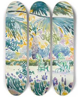 Triptych art skateboard deck of Henriedmond Cross Garden Of The Painter At Saint Clair by Henri-Edmond Cross (1856-1910)