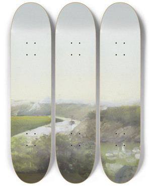 Triptych art skateboard deck of Jan Veth Berglandschap Met Een Rivier by Jan Veth (1864-1925)