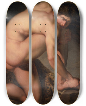 Triptych art skateboard deck of Nicolai Abildgaard The Wounded Philoctetes by Nicolai Abildgaard (1743-1809)