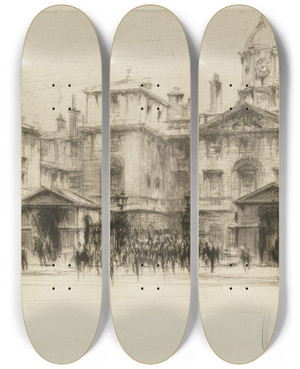 Triptych art skateboard deck of William Walcot Horseguards by William Walcot (1874-1943)