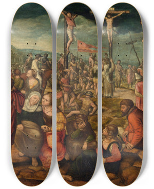 Triptych art skateboard deck of Jan Van Amstel Calvary by Jan Van Amstel