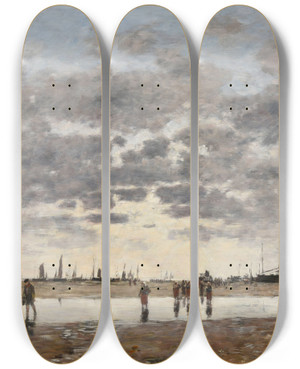 Triptych art skateboard deck of Eugne Boudin Berck Le Retour Des Barques by Eugene Boudin (1824-1898)