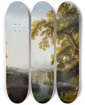 Triptych art skateboard deck of Jakob Philipp Hackert Flusstal Von Isernia Bei Neapel by Jakob Philipp Hackert (1737-1807)
