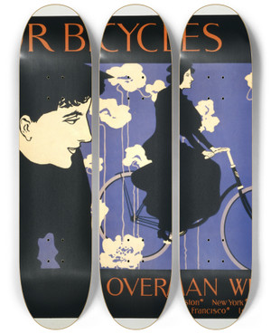 Triptych art skateboard deck of Will Bradley Victor Bicycles Overman Wheel Co_1 by Will Bradley (1868-1962)