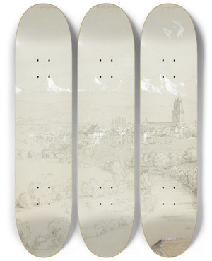Triptych art skateboard deck of Thomas Cole Landscape With View Of Bern by Thomas Cole (1801-1848)