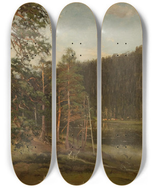 Triptych art skateboard deck of Amaldus Nielsen Tjern Levanger by Amaldus Nielsen (1838-1932)
