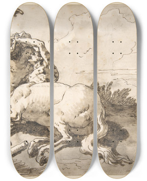 Triptych art skateboard deck of Giovanni Domenico Tiepolo Centaur Embracing A Satyress by Giovanni Domenico Tiepolo (1727-1804)