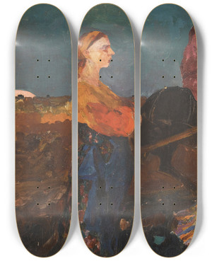 Triptych art skateboard deck of Filipp Malyavin Life In The Country by Filipp Malyavin (1869-1940)