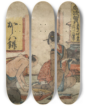 Triptych art skateboard deck of Katsushika Hokusai Shirasuka by Katsushika Hokusai (1760-1849)