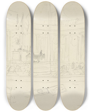 Triptych art skateboard deck of Auguste Raffet Nationalversammlung In Der Frankfurter Paulskirche 1849 by Auguste Raffet