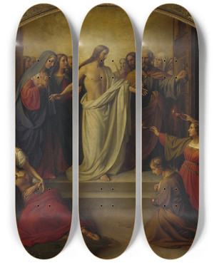 Triptych art skateboard deck of Wilhelm Von Schadow The Parable Of The Wise And Foolish Virgins by Wilhelm Von Schadow