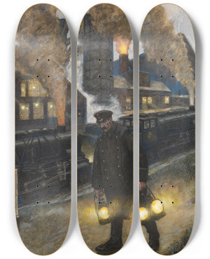 Triptych art skateboard deck of Hans Baluschek Eisenwerk by Hans Baluschek (1870-1935)