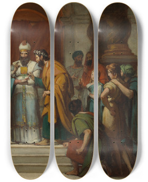 Triptych art skateboard deck of Jeromemartin Langlois The Marriage Of The Virgin by Jerome-Martin Langlois (1779-1838)