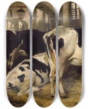 Triptych art skateboard deck of Anders Askevold Cowshed by Anders Askevold (1834-1900)