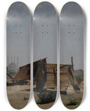 Triptych art skateboard deck of Jeanlon Grme An Encampment Before Constantinople by Jean-Lon Grme (1824-1904)