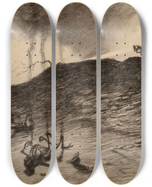 Triptych art skateboard deck of Henrique Alvim Corra Martian Viewing Carnage by Henrique Alvim Correa (1876-1910)