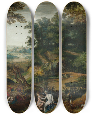 Triptych art skateboard deck of Follower Of Joachim Anthonisz Wtewael Diana And Callisto by Follower Of Joachim Anthonisz Wtewael (1566-1638) Triptych art skateboard deck of Follower Of Joachim Anthonisz Wtewael Diana And Callisto by Follower Of Joachim Anthonisz Wtewael (1566-1638)
