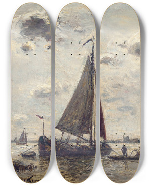 Triptych art skateboard deck of Johan Barthold Jongkind Environs De Dordrecht_1 by Johan Barthold Jongkind (1819-1891)